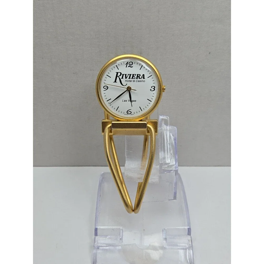 Vintage Riviera Hotel Casino Las Vegas Gold Tone Money Clip Watch New Battery
